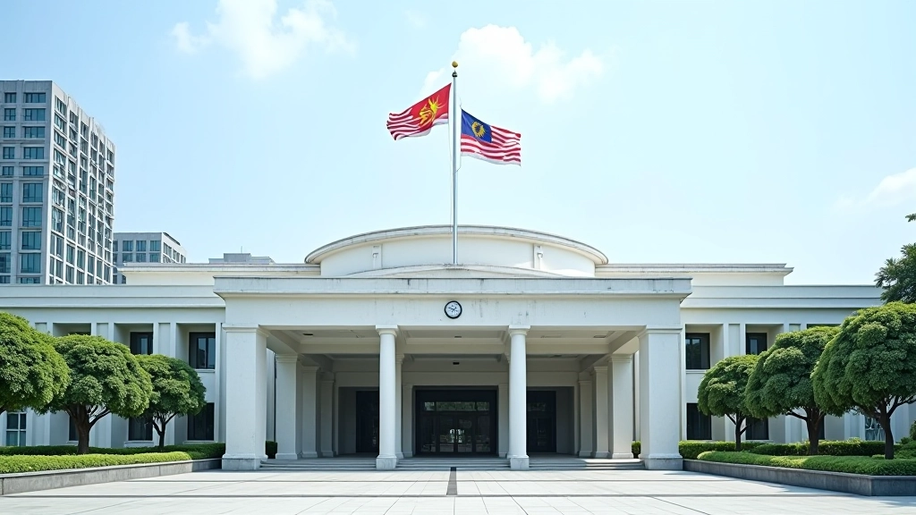 Modern government building or central bank facility representing Malaysia's financial institutions and debt management authority